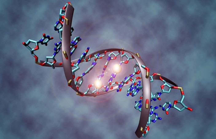 Picture of DNA Helix Against Blue Background