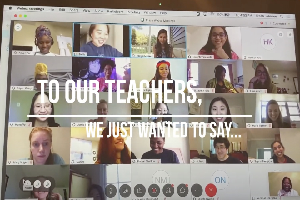 Thumbnail of video featuring students holding "thank you" notes in front of a camera.